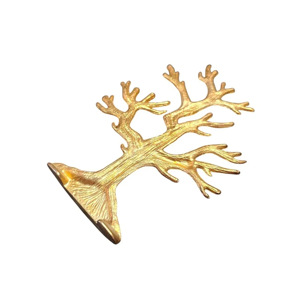 80's Jewelry‎ Charm Tree Necklace/Ring Holder Cast Metal Gold Tone